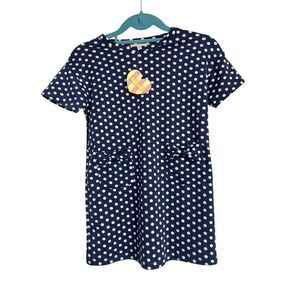 Hayden Girls Dress Youth XS Navy White Polka Dot Short Sleeve Crew Neck NWT